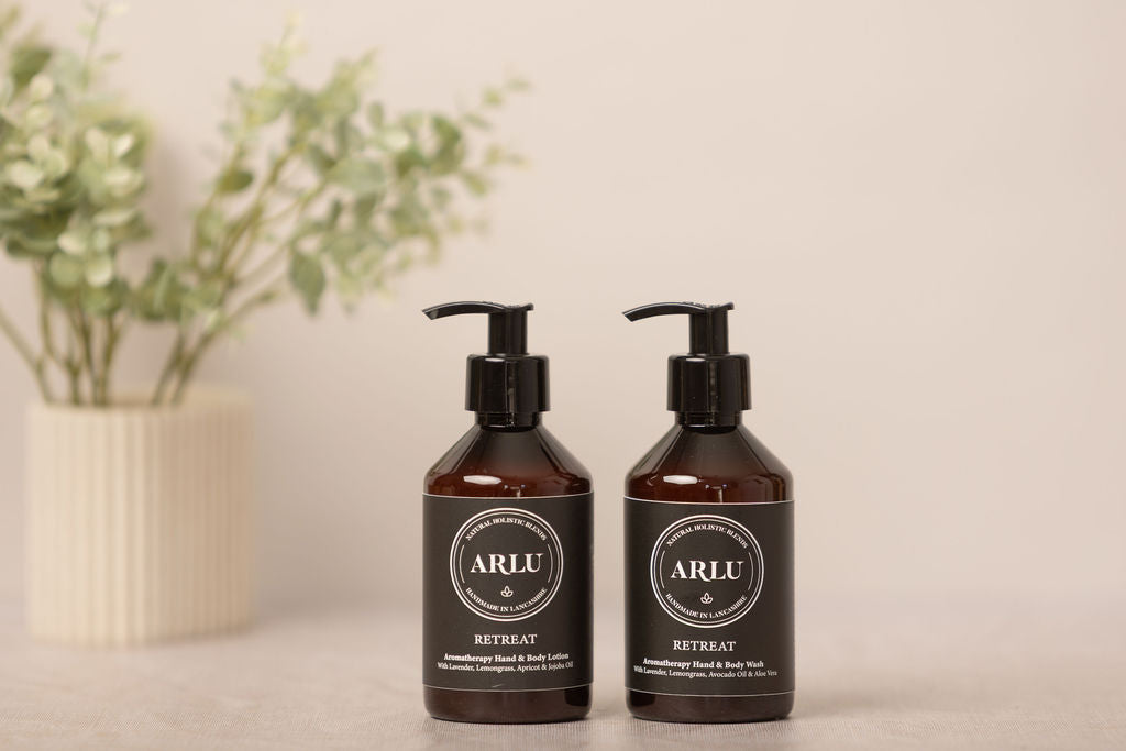 a set of hand wash and hand lotion made with natural ingredients and essential oils
