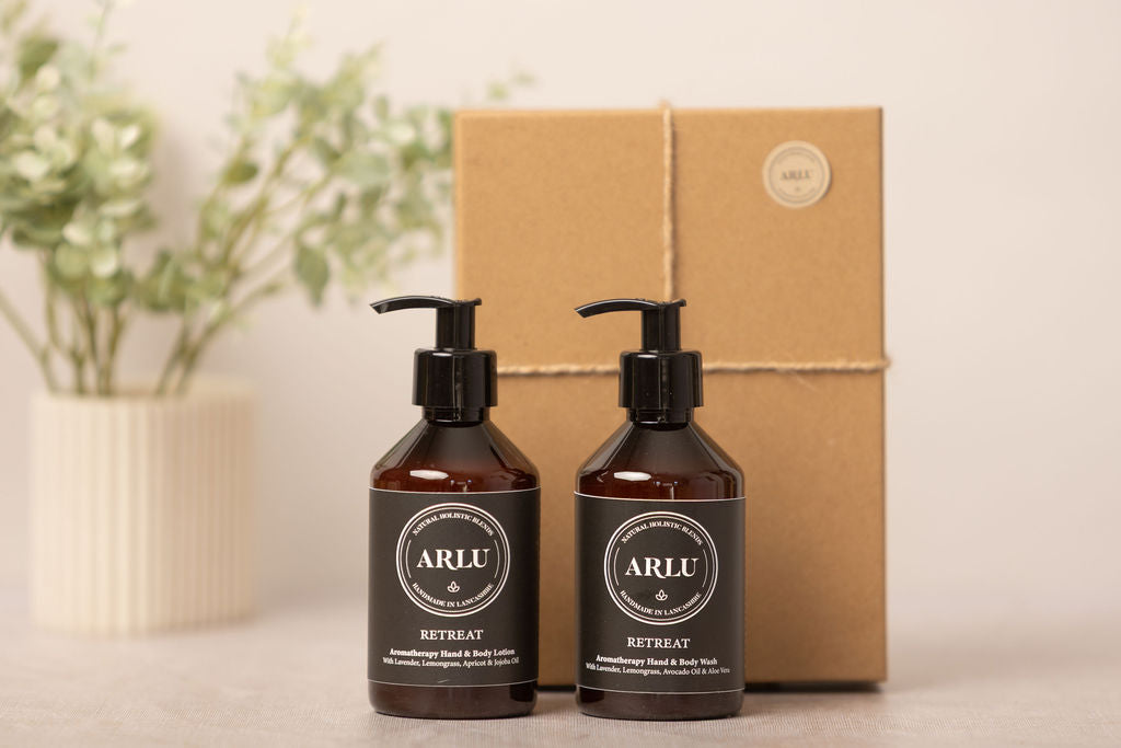 a set of hand wash and hand lotion made with natural ingredients and essential oils
