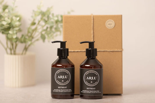 a set of hand wash and hand lotion made with natural ingredients and essential oils