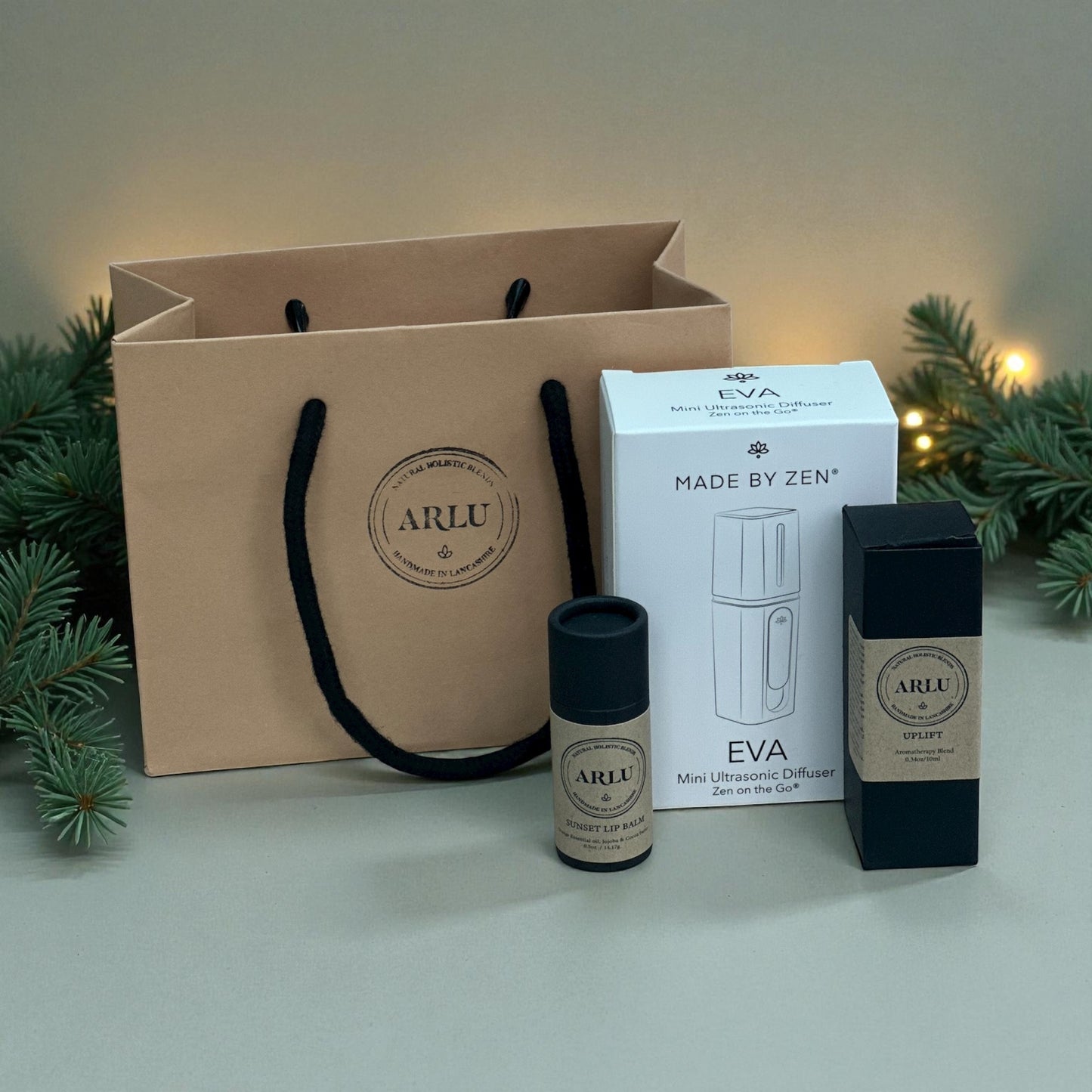 This set comes with a mini diffuser, a lip balm and your choice of Retreat, Balance or Uplift essential oil pure 